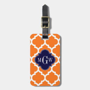 Pumpkin White Moroccan #5 Navy 3 Initiaal monogram Bagagelabel