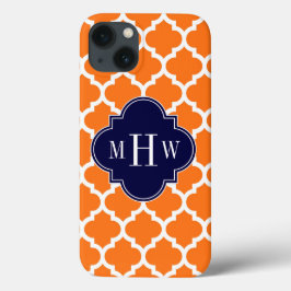 Pumpkin White Moroccan #5 Navy 3 Initiaal monogram iPhone 13 Hoesje