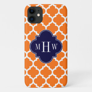 Pumpkin White Moroccan #5 Navy 3 Initiaal monogram Case-Mate iPhone Case
