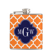 Pumpkin White Moroccan #5 Navy 3 Initiaal monogram Heupfles (Voorkant)