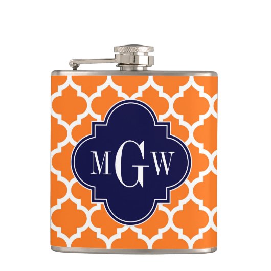 Pumpkin White Moroccan #5 Navy 3 Initiaal monogram Heupfles (Voorkant)