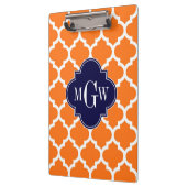 Pumpkin White Moroccan #5 Navy 3 Initiaal monogram Klembord (Links)