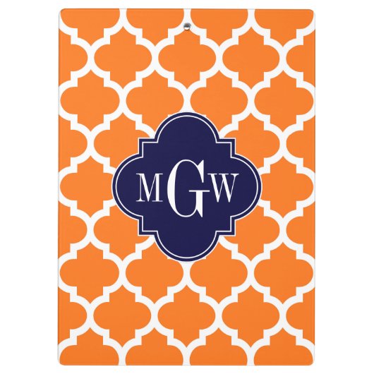 Pumpkin White Moroccan #5 Navy 3 Initiaal monogram Klembord (Achterkant)