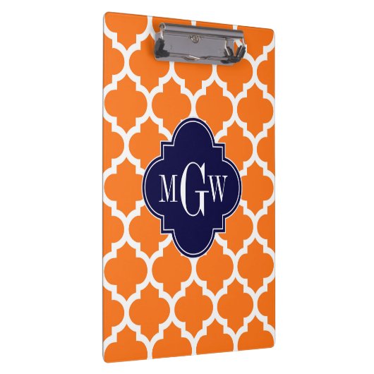 Pumpkin White Moroccan #5 Navy 3 Initiaal monogram Klembord (Rechts)