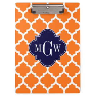 Pumpkin White Moroccan #5 Navy 3 Initiaal monogram Klembord