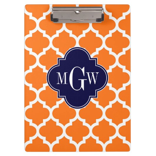 Pumpkin White Moroccan #5 Navy 3 Initiaal monogram Klembord (Voorkant)