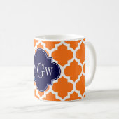 Pumpkin White Moroccan #5 Navy 3 Initiaal monogram Koffiemok (Voorkant rechts)