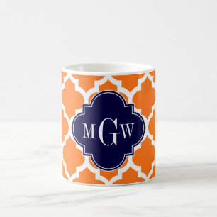 Pumpkin White Moroccan #5 Navy 3 Initiaal monogram Koffiemok