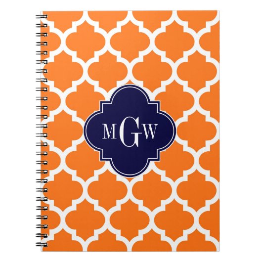 Pumpkin White Moroccan #5 Navy 3 Initiaal monogram Notitieboek (Voorkant)
