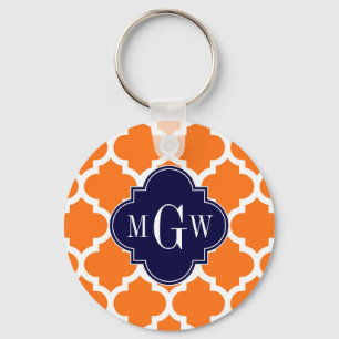 Pumpkin White Moroccan #5 Navy 3 Initiaal monogram Sleutelhanger