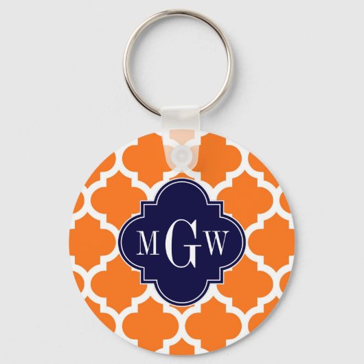 Pumpkin White Moroccan #5 Navy 3 Initiaal monogram Sleutelhanger (Voorkant)