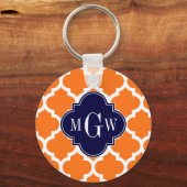 Pumpkin White Moroccan #5 Navy 3 Initiaal monogram Sleutelhanger (Voorkant)