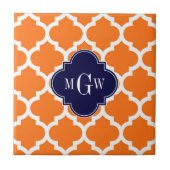 Pumpkin White Moroccan #5 Navy 3 Initiaal monogram Tegeltje (Voorkant)