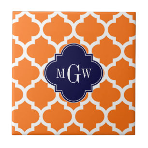 Pumpkin White Moroccan #5 Navy 3 Initiaal monogram Tegeltje