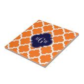 Pumpkin White Moroccan #5 Navy 3 Initiaal monogram Tegeltje (Zijkant)