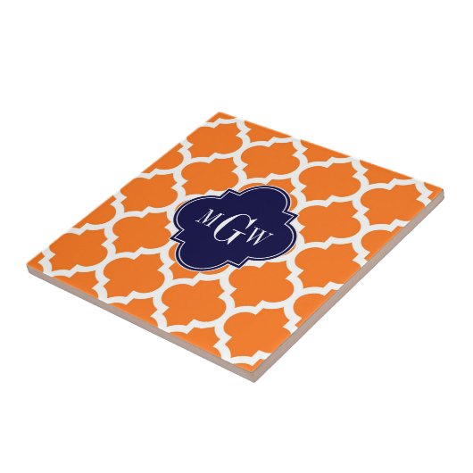 Pumpkin White Moroccan #5 Navy 3 Initiaal monogram Tegeltje (Zijkant)