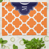 Pumpkin White Moroccan #5 Navy 3 Initiaal monogram Theedoek (Gevouwen)