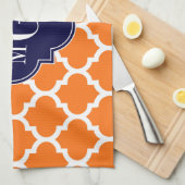 Pumpkin White Moroccan #5 Navy 3 Initiaal monogram Theedoek (Quarter Fold)