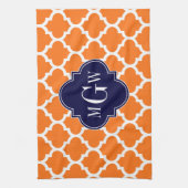 Pumpkin White Moroccan #5 Navy 3 Initiaal monogram Theedoek (Verticaal)