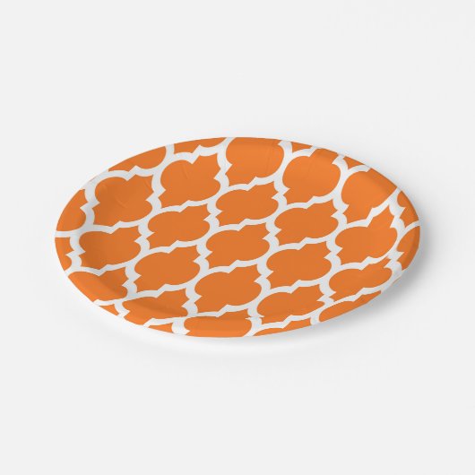 Pumpkin White Moroccan Quatrefoil Pattern #4 Papieren Bordje (Gekanteld)