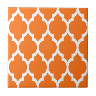 Pumpkin White Moroccan Quatrefoil Pattern #4 Tegeltje