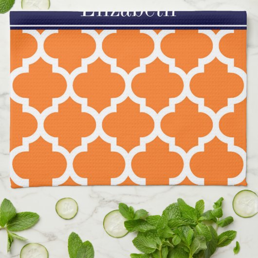 Pumpkin Whotciaans #5 Navy Blue Name Monogram Theedoek (Gevouwen)