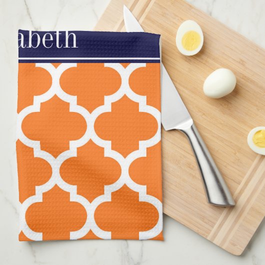 Pumpkin Whotciaans #5 Navy Blue Name Monogram Theedoek (Quarter Fold)