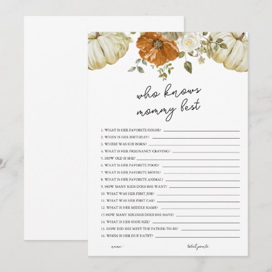 Pumpkin Wie kent Mama Beste Baby shower Kaart (Voorkant / Achterkant)