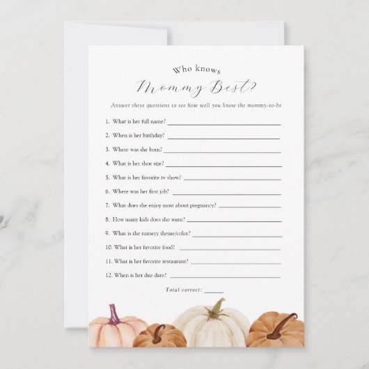 Pumpkin Wie kent Mama Game Kaart (Voorkant)