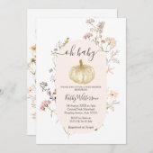 Pumpkin Wildflower Waterverf Baby Uitnodiging (Voorkant / Achterkant)