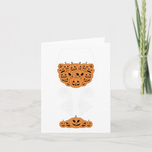 Pumpkin Wine Gl Spider Webkostuum Easy Halloween Kaart (Voorkant)