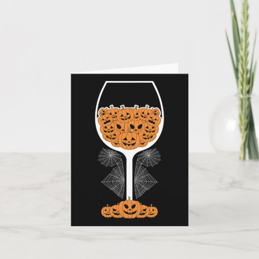 Pumpkin Wine Gl Spider Webkostuum Easy Halloween Kaart (Voorkant)