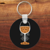 Pumpkin Wine Gl Spider Webkostuum Easy Halloween Sleutelhanger (Voorkant)