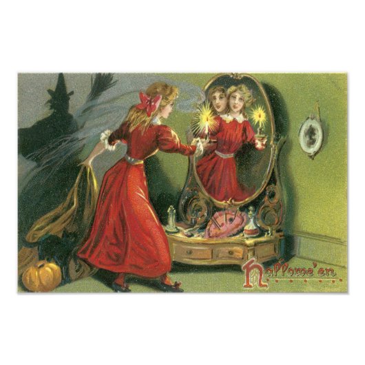 Pumpkin Witch Black Cat Ghost Foto Afdruk (Voorkant)