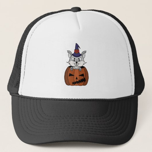 Pumpkin Witch Cat op Halloween Trucker Pet (Voorkant)