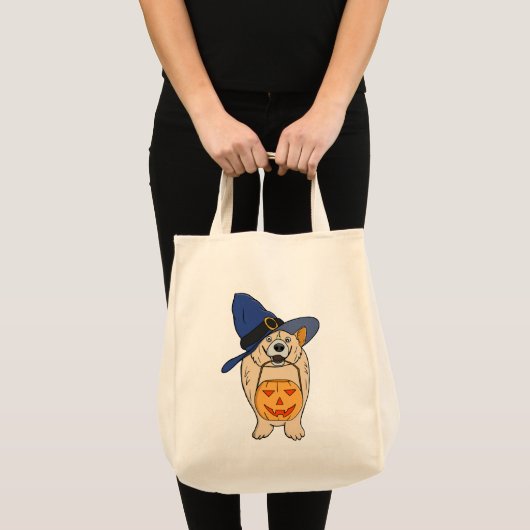 Pumpkin Witch Dog Tote Bag (Voorkant (product))