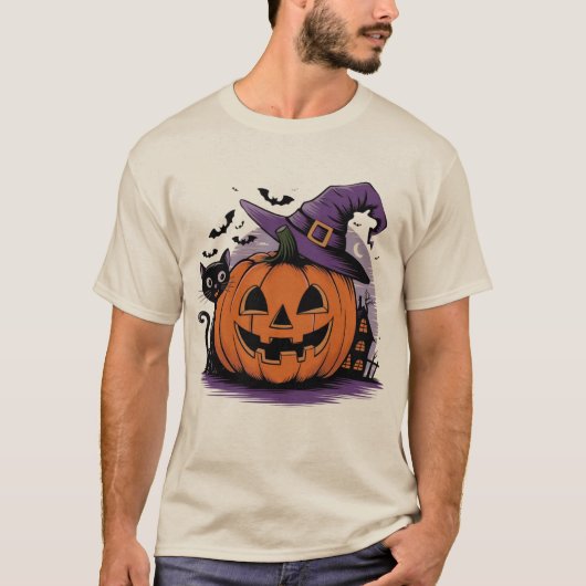 Pumpkin Witch Halloween Night T-shirt (Voorkant)