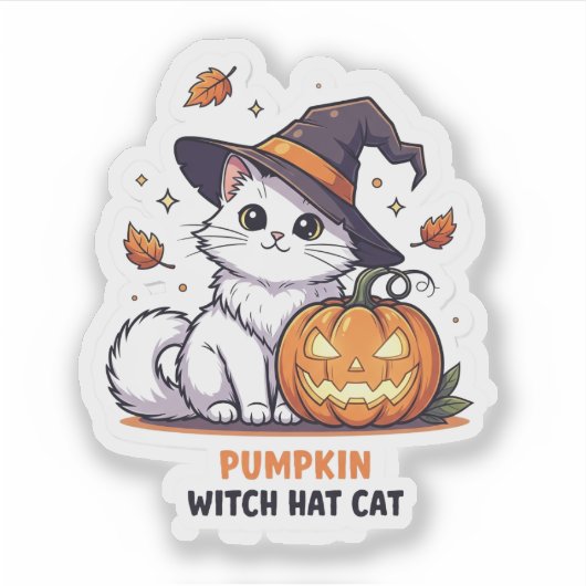 Pumpkin Witch Pet Cat - Schattigee Halloween Sticker (Voorkant)
