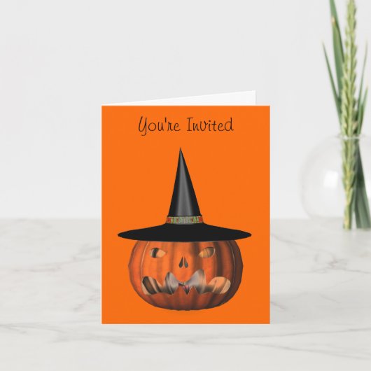 Pumpkin Witch Pet Halloween Uitnodiging (Voorkant)