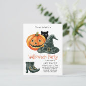 Pumpkin Witch Pet Halloween Uitnodiging Briefkaart (Staand voorkant)