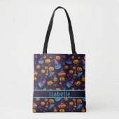 Pumpkin Witch Pet Navy Canvas tas (Voorkant)