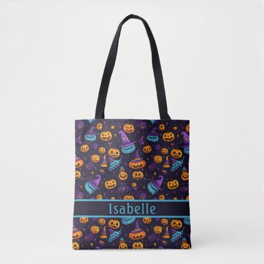 Pumpkin Witch Pet Navy Canvas tas (Voorkant)