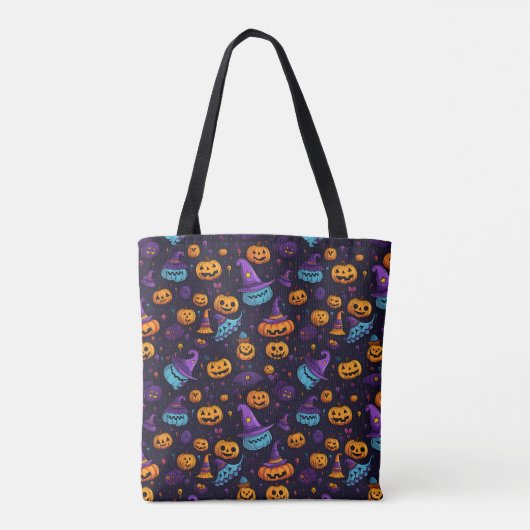 Pumpkin Witch Pet Navy Canvas tas (Achterkant)