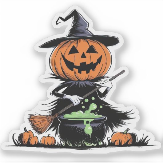 Pumpkin Witch Sticker (Voorkant)