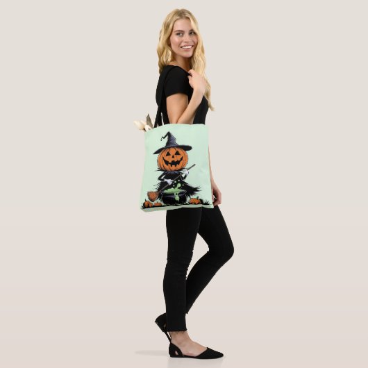Pumpkin Witch Tote Bag (Op model)