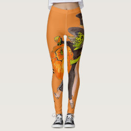 Pumpkin Witch Warlock Halloween Dance Fancy eng Leggings