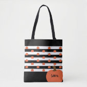 Pumpkin with Black & White Stripes - Personalized  Tote Bag (Voorkant)