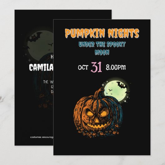 Pumpkin with Full Moon & Halloween Kaart (Voorkant / Achterkant)