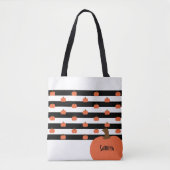 Pumpkin with White & Black Stripes - Personalized Tote Bag (Voorkant)