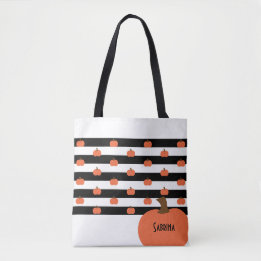 Pumpkin with White & Black Stripes - Personalized Tote Bag